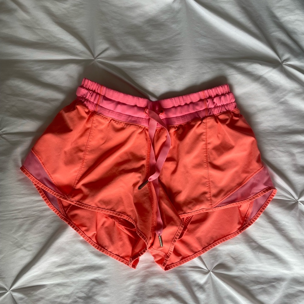 Lululemon neon orange hotty hot shorts